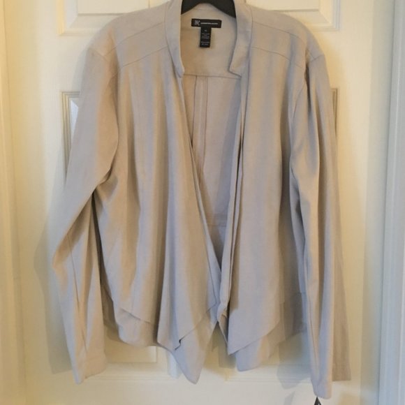 INC INT'L Putty Faux Suede Drape Front Jacket XL - Picture 1 of 5